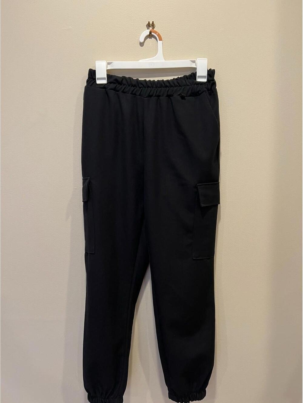 New Collection Black Cargo Jogger Pants Elastic Waist Womens